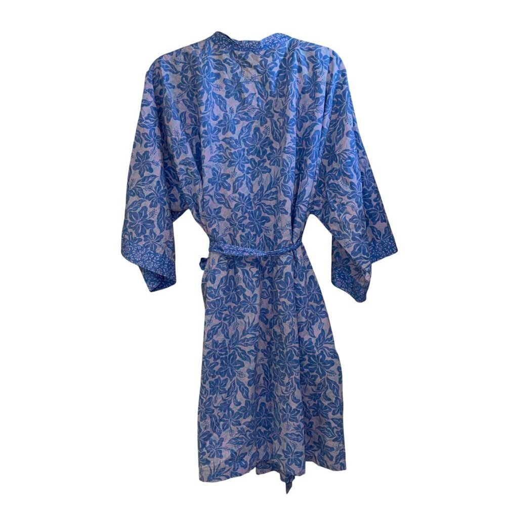 Blue Ginger Womens Robe One Size Floral Lounge Pockets Belt Pure Cotton
